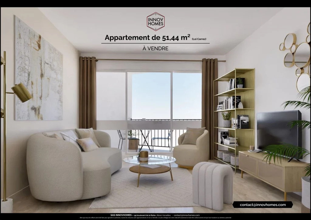 Plan d'étage 2D d'un appartement de 2 pièces.