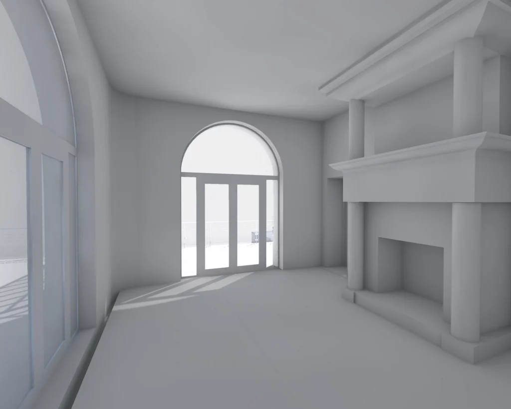 Maquette numérique BIM illustrant l'intérieur d'un ouvrage classé.