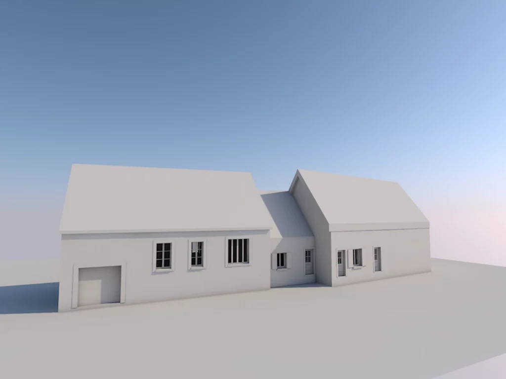 Maquette numérique BIM réalisée par Innovhomes après relevé architectural par scanner laser 3D et drone.