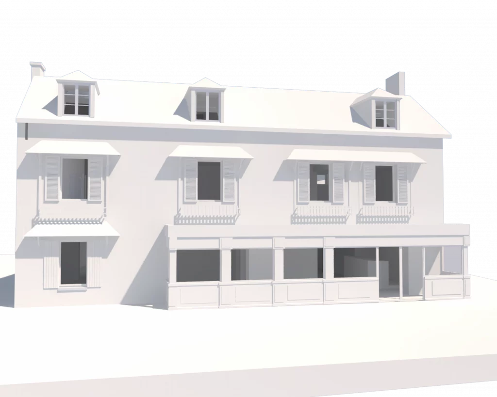 Maquette numérique BIM d'un restaurant avant sa rénovation.