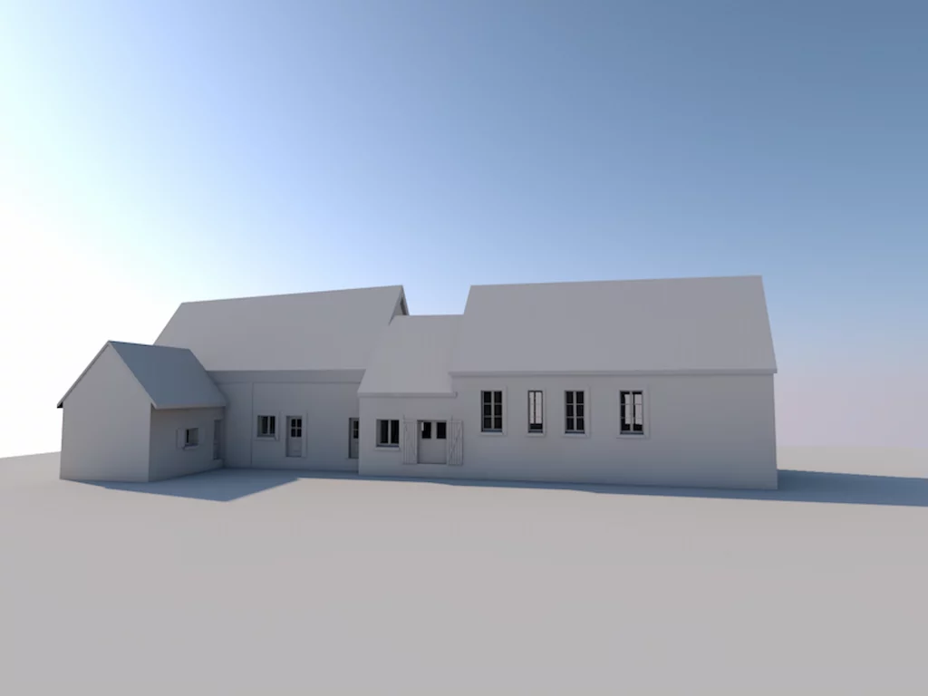 Maquette numérique BIM réalisée par Innovhomes après relevé architectural par scanner laser 3D et drone.