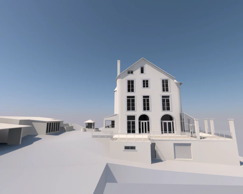 Maquette numérique BIM illustrant l'intérieur d'un ouvrage classé.