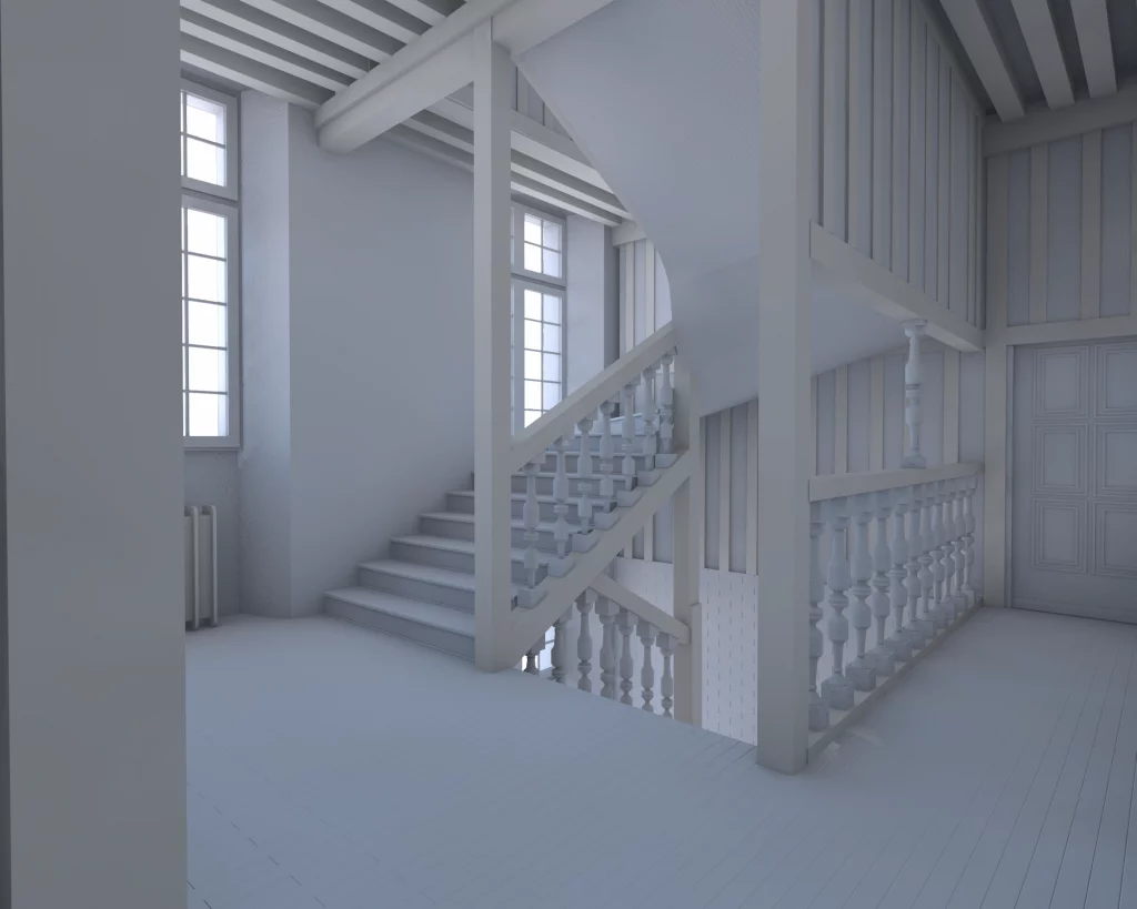 Maquette numérique BIM de l'intérieur d'un château.