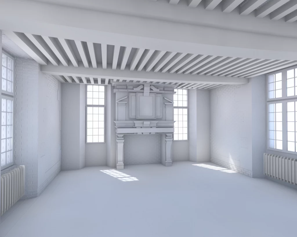 Maquette numérique BIM de l'intérieur d'un château.