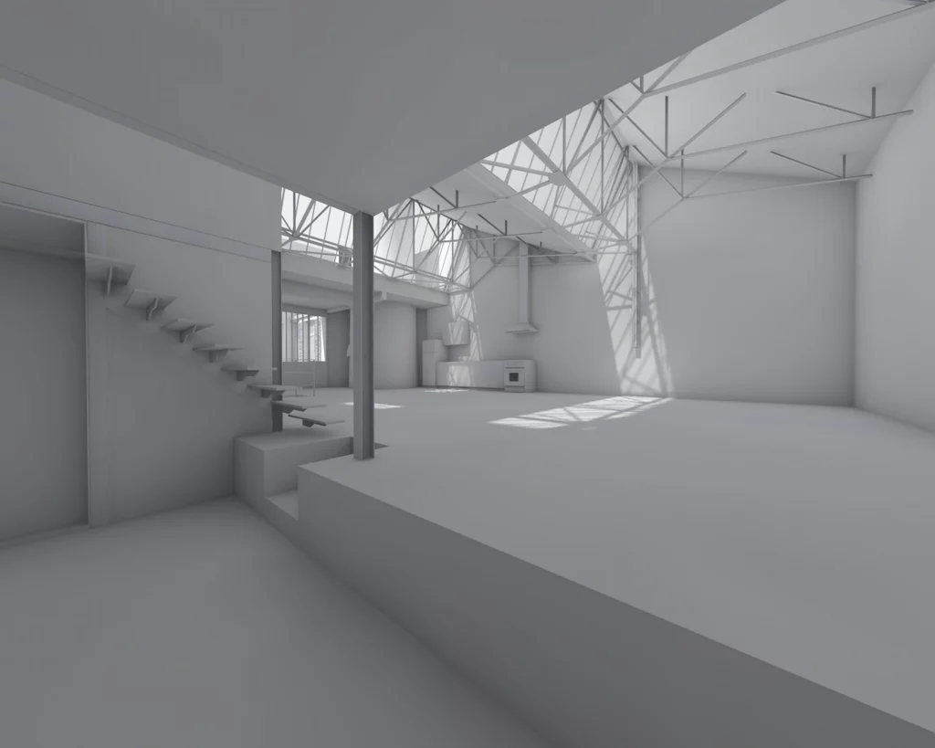 Maquette numérique BIM d'un loft parisien.