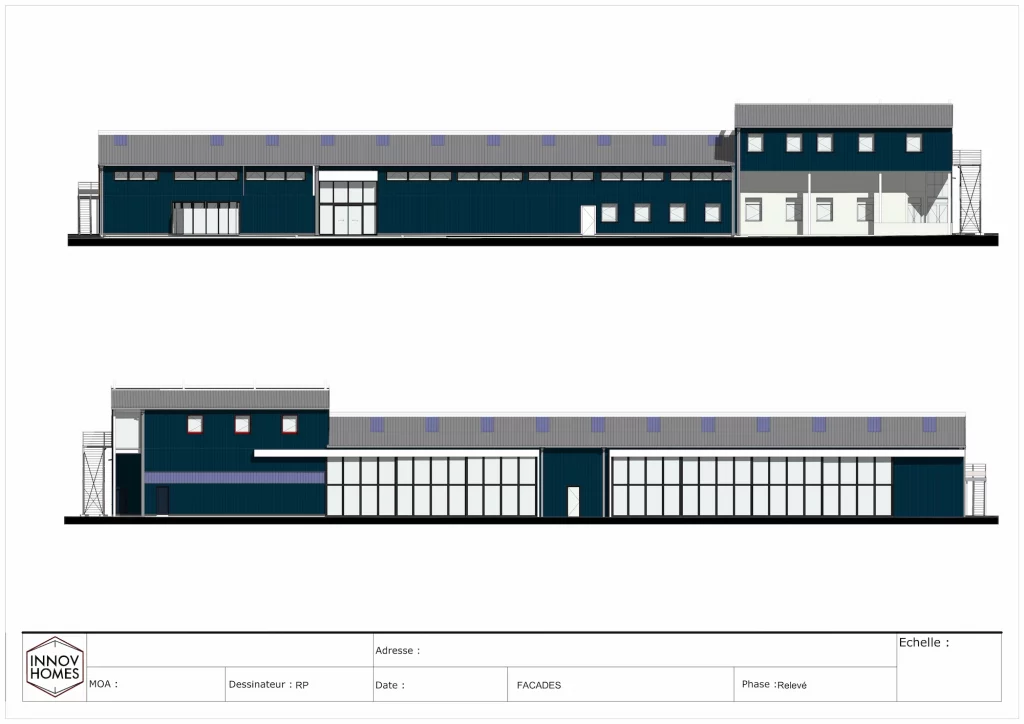 Plan 2D architectural d'un hangar aéronautique.