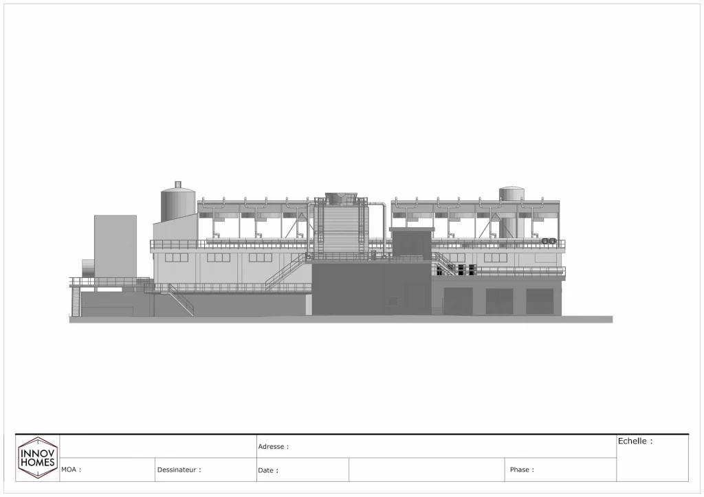 Plan 2D architectural d'un site industriel.